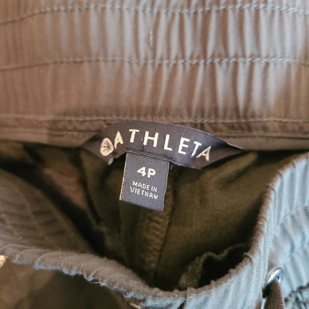 Athleta Olive Green Cabo Linen Jogger with Drawstring and Elastic Cuffs 4 petite